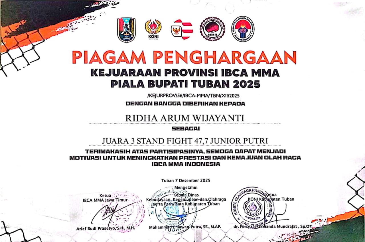 Juara 3 Kejuaraan Provinsi IBCA MMA Piala Bupati Tuban